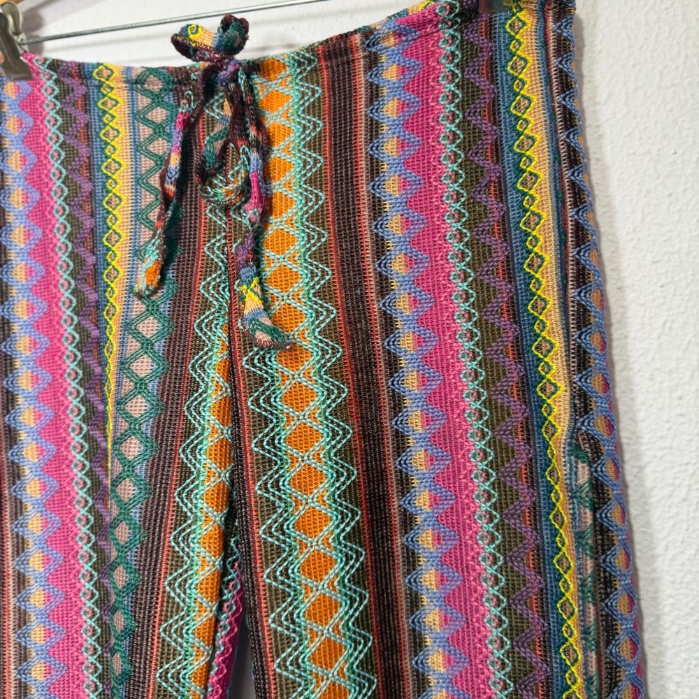 Becca by Rebecca Virtue Boho Festival Knit Pants Side Slit Colorful S/P Striped - Picture 2 of 9